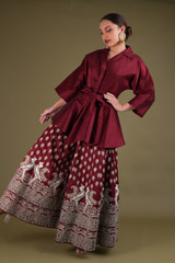 Wine Kimono Top Sharara Set1410 video